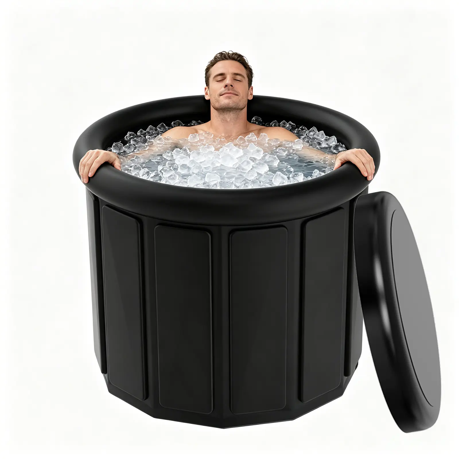 Insulated Folding Round Extra Large Portable Multi-Layer Ice Bath Tub for Athletes - Cold Therapy Tub for Muscle Recovery, Home & Backyard Use (Black, 35.5X35.5" IN)