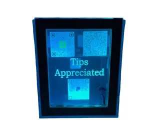 Personalized QR Code Tip Jar or Donation Box – Custom Engraved Acrylic Container, Multi Color-Changing Display, Touch/Remote Control, 7"x8.5" Business Counter Display