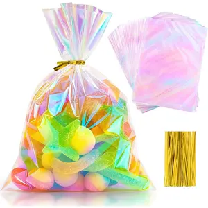 180 count Iridescent Cellophane  Bags with Ties, 5x7 Inch Holographic Plastic Goodie Baggies for Party Favors, Candy, Cookies Packing,  Wrapping