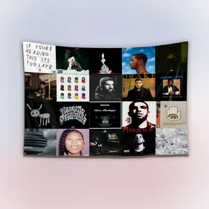 Vintage Drake Album Collection Tapestry, Hip-Hop Rap Wall Hanging Decor, Retro Music Art Banner, Bedroom Studio Wall Art, Gift for Fans