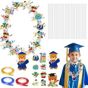 MARFOREVER 75 Pcs Graduation Candy Lei Making Kit 2026, 12 Candy Lei Tubing 60 Graduation Paper Cut 3 Rolls Leis Ribbons Congrats Grad Candy Necklace for 2026 Kindergarten Preschool Grad Decor Gifts