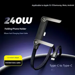 Invisible Holder Charger Cable with Stand, 240w super fast charging 2-in-1 Dual Functionality Fast Charging Cord & Phone Stand for Gaming, Office, Car Travel, Compatible with iPhone Samsung Type-C charging cable Black