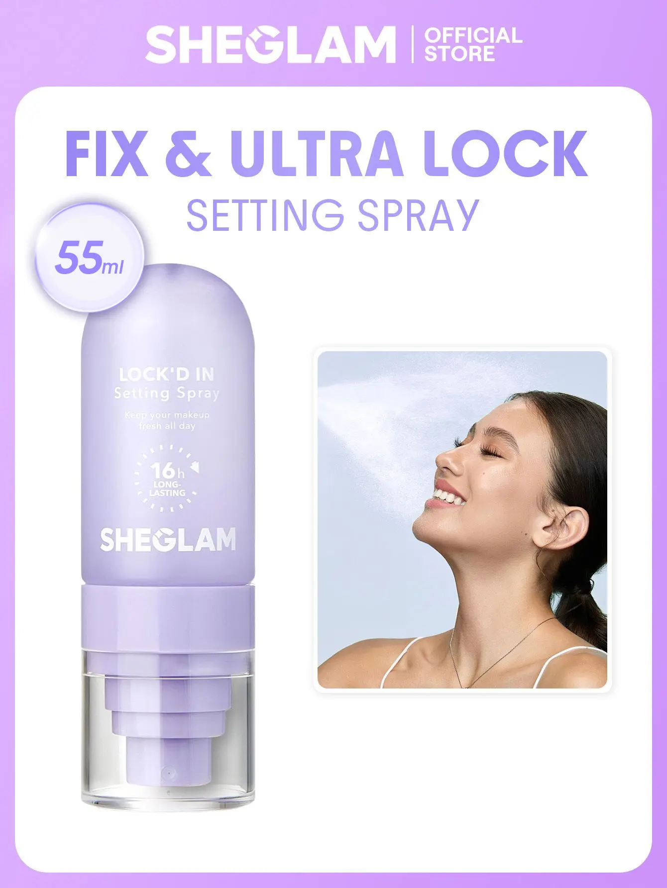 SHEGLAM Lock'd In Setting Spray Long Lasting Makeup Fixing Spray Oil Control Waterproof Smudge Proof Lightweight Hydrating Fine Mist Face Setting Spray for All Skin Types Matte Finish