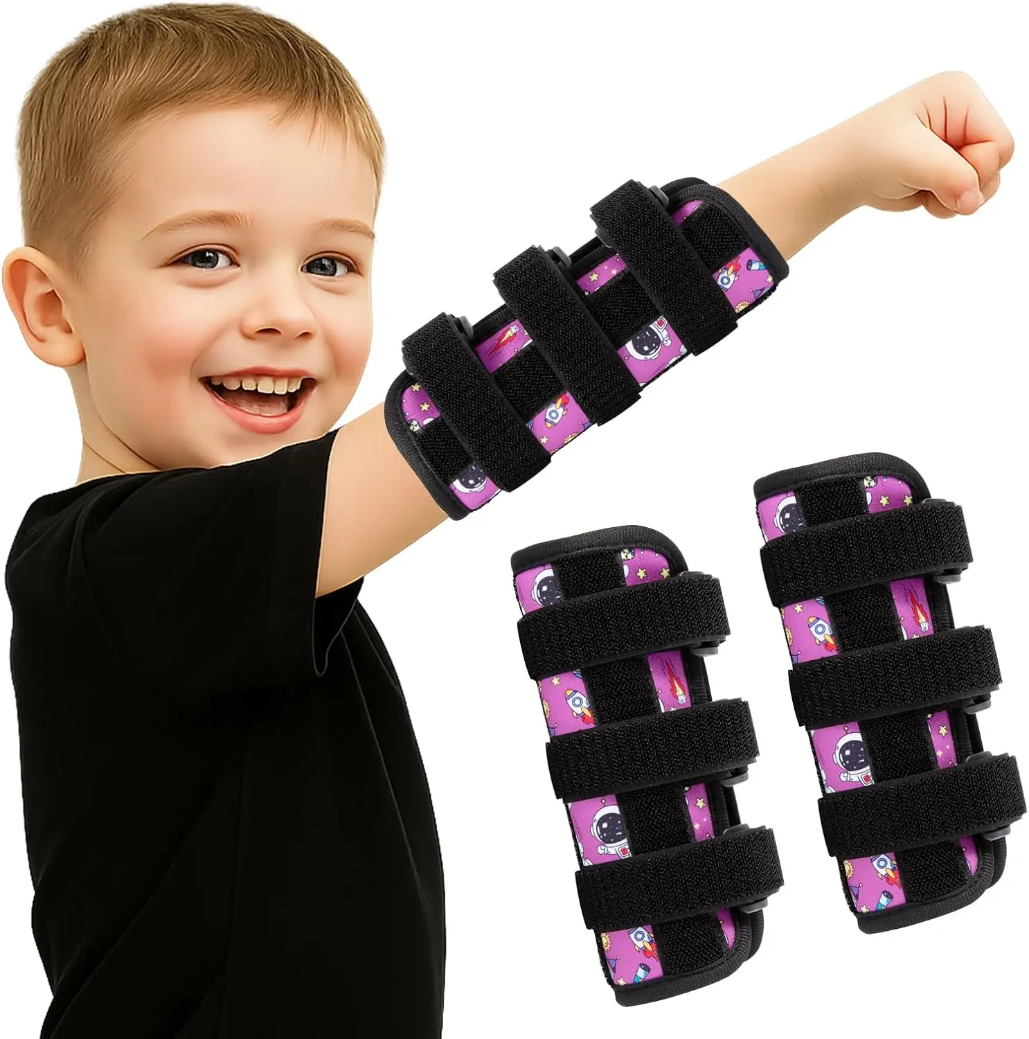 2 Pcs Thumb Sucking Deterrent, Purple Astronaut Elbow Thumb Guard for Thumb Sucking, Nail Biting Treatment for Kids Prevention Anti Nose Picking for Boys Girls Finger Sucking Prevention