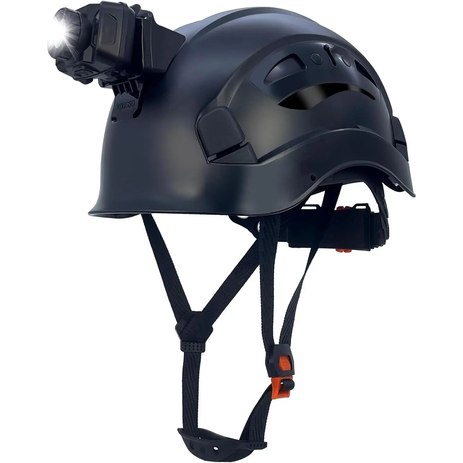Vented ABS Safety Hard Hat with LED Headlight & Adjustable Ventilation - Unisex 6-Point Ratchet Suspension for Construction & Logging