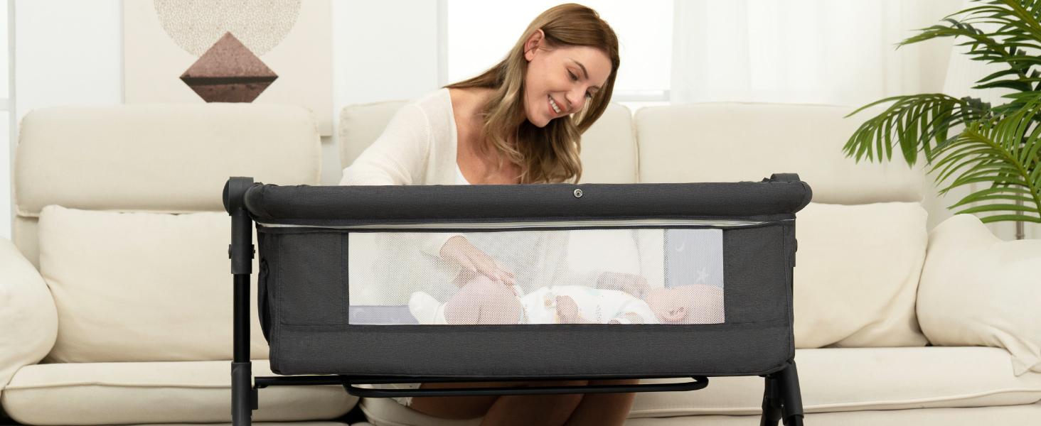 Baby Bassinet, Crib For Infant And Newborn, Bedside Sleeper With Storage Basket And Mosquito Net, Easy To Fold, Height Adjustable, Portable Side Bed Crib Portable