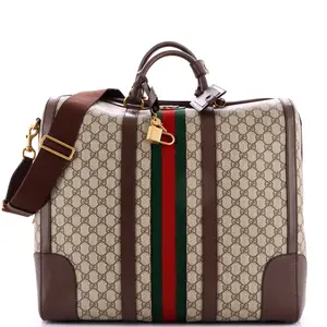 Pre-owned GUCCI Canvas Coated Travel Bags Savoy Web Convertible Duffle Bag GG Coated Canvas Tall by Rebag