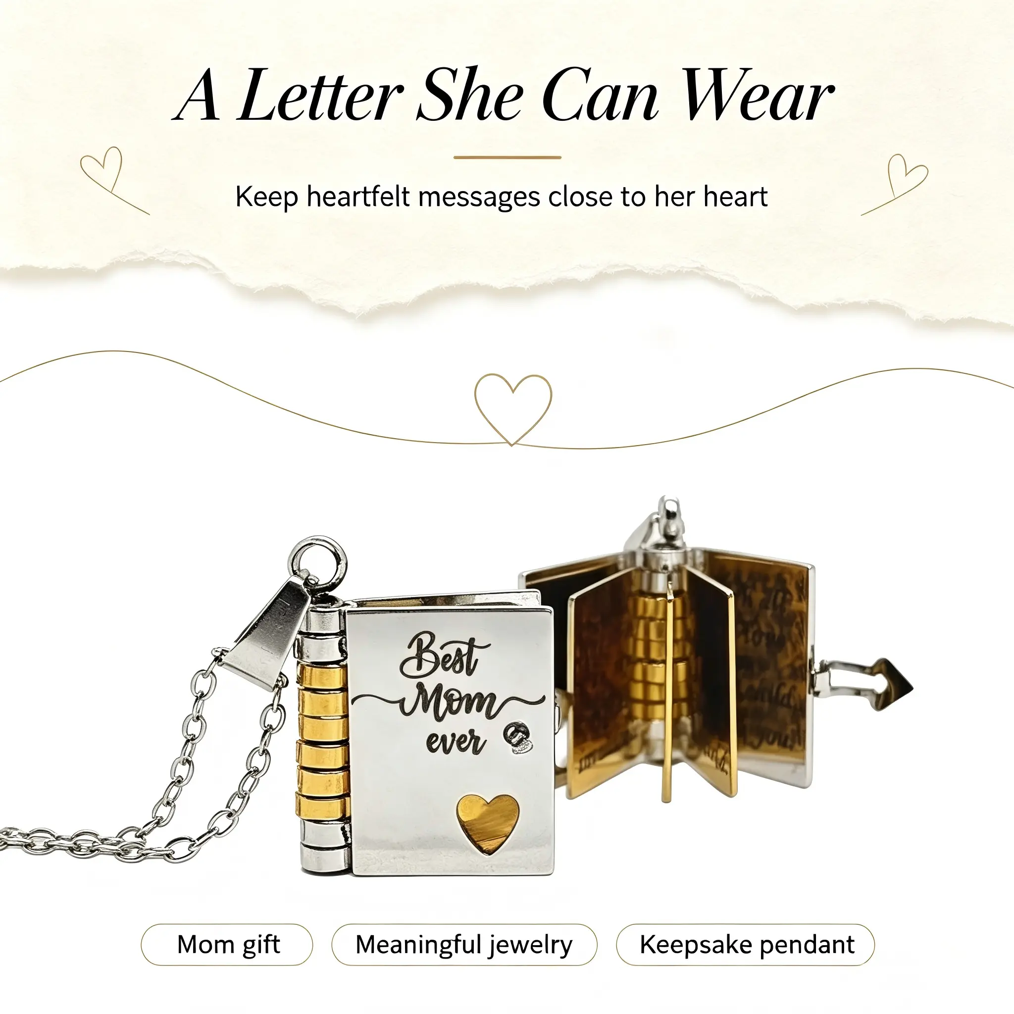 Classic Book Locket Necklace in Stainless Steel for Mom, Elegant Openable Pendant with Engraved Pages, Hypoallergenic Adjustable Chain for Birthday