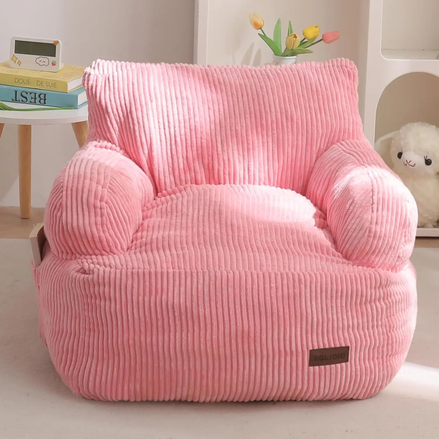 Bean Bag Chair, Stuffed  Bean Bag Sofa with Filler Bean Bag Chair for Boys and Girls, Lazy Sofa with Pocket Floor Chair for Gaming, Reading, Pink
