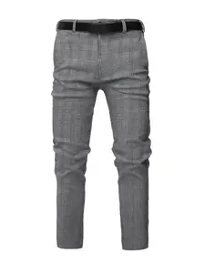 High-End Classic Houndstooth Checked Men's Suit Pants, Business Casual Slim Fit Long Pants, Breathable Elastic Comfort, All Seasons Formal Wear
