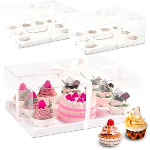 3 count Bento Clear Boxes 1 mini Cake and 8 Cupcakes Box Cake Cupcake Combo Box Rectangle Cupcake Holder for , Dessert Boxes, Muffins (1+8/3Pcs)