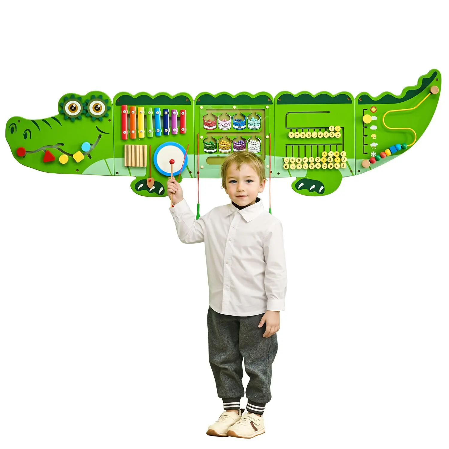 【SummerFinds】VEVOR Crocodile Activity Wall Busy Board Panels,  9 Activities, Montessori Sensory Wall Toy for Kids 3-12 Years, Montessori Learning Activity Center, Ideal for Toddler Playroom Nursery Classroom