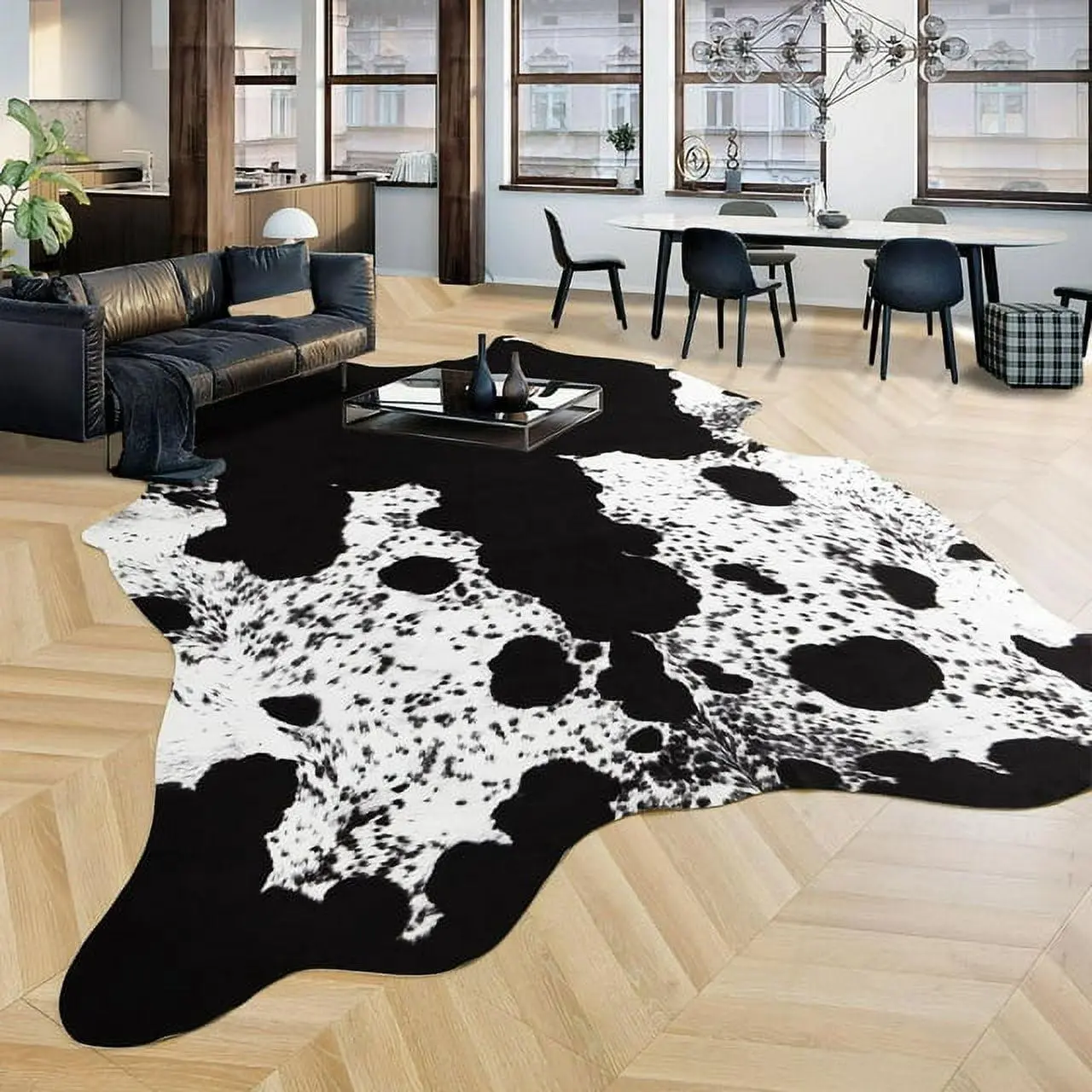 [Black Friday & Cyber Monday] Cowhide Rug Faux Cow Rug for Living Room Bedroom, Large Cow Print Rugs Premium Animal Print Rug for Western Home Decor, Washable and Luxury Cow Hide Rug gift