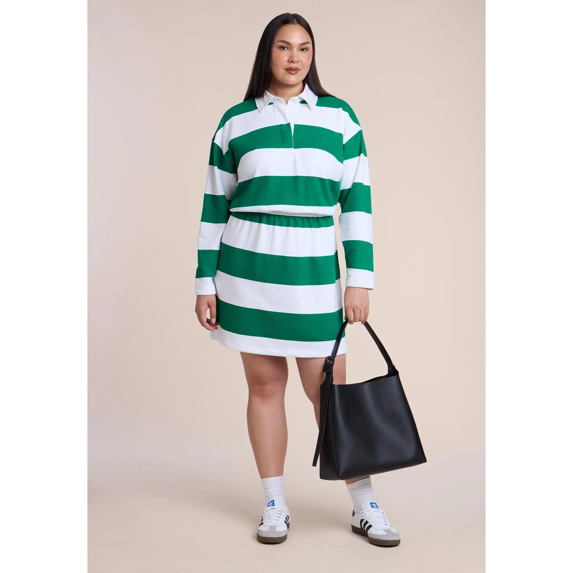 ELOQUII Women's Plus Size Elastic Waist Rugby Mini Dress
