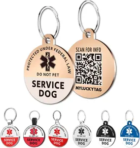 MYLUCKYTAG Service Dog Tag QR Code Stainless Steel Pet ID Tag Dog Tag Online Pet Profile Pet Location Alert Email Digital Pet Tag Durable Pet ID Dog Collar Tag Engraved Pet Tag