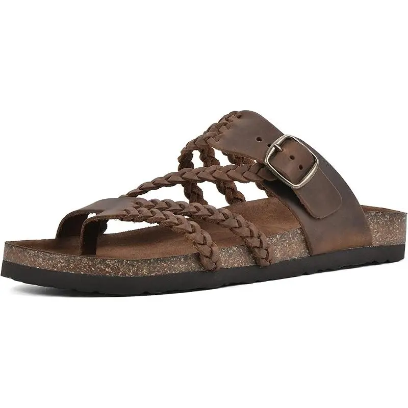 Slides for Women, Woven Strap Flat Heel Shoe with Comfort-Molded Footbed - Sporty Chic Outdoor Beach Footwear, Casual Sandals, Flat Heel Sandals, Braided Sandals