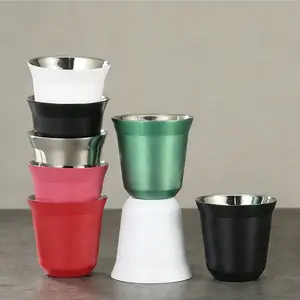 Stainless Steel Espresso Cup, Double Wall Insulated Cup, Heat Resistant Espresso Coffee Cup, Unbreakable Stemless Tumbler, Drinking Cup for Indoor Or Outdoor Events Picnics Party 80ml/160ml