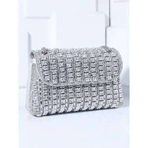Rhinestone Decorated Bling Evening Bag, Elegant Solid Color Shoulder Bag for Party, Fashion Bag for Party, Daily Clothing Decor, Trendy All-match & Exquisite Bag for Birthday Gift