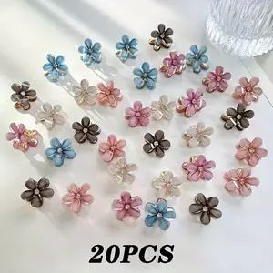20pcs Alloy Material Flower Design Hair Clips, Elegant Small Claw Clips for Women, Side Bangs Princess Headwear, Crystal Accents Hair Accessories, Hair Claws