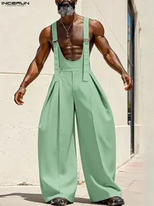INCERUN Men's Fashion Casual Loose Plain Wide Leg Suspender Pants, Comfortable and Stylish, Perfect for Daily Wear, All Seasons