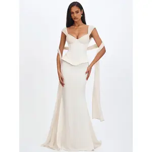 Jessalyn Ivory Sweetheart Peplum Mermaid Wedding Dress with Chiffon Scarf