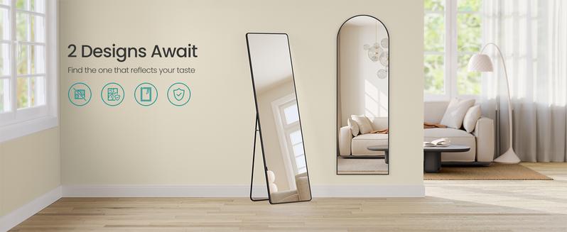 SONGMICS Full Length Mirror, Floor Standing Mirror with Stand, Wall Aluminum Alloy Thin Frame Hanging or Leaning for Living Room Bedroom Cloakroom decorating