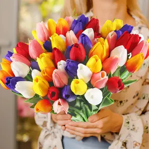 12pcs Tulip Artificial Flowers, PU Eco-Friendly Material, Decorative Flowers, Vase Decor, Home Party Wedding Decoration, Outdoor DIY Flower Wall, Gifts