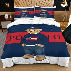 Bear print pattern duvet cover set, including 1 duvet cover and 1 or 2 pillowcases, without a core or pillow, suitable for bedroom or dormitory bedding set, suitable for gift giving or personal use, Decorative Duvet Cover