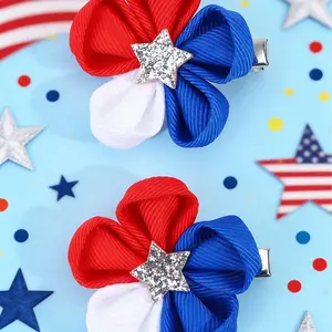 2pcs American Flag Flower Hair Clips, Cute Patriotic Hair Accessories, Independence Day Decorative Hairpins, Fashion Hair Ornaments for Girls Teens
