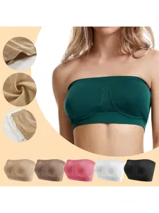 6-Pack Plus Size Bras, Women's Seamless Wire-Free Strapless Push-Up Lingerie, Large Bust Tube Top, Choose Larger Size