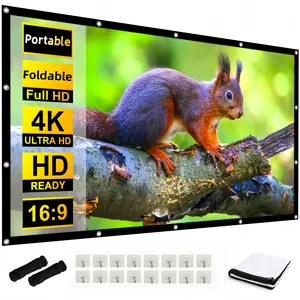 Foldable Projector Screen 16:9 4K Anti-Crease Black Backing Portable Indoor Outdoor Movie Screen Multiple Sizes High-Quality Material Easy Setup & Versatile Usage Durable