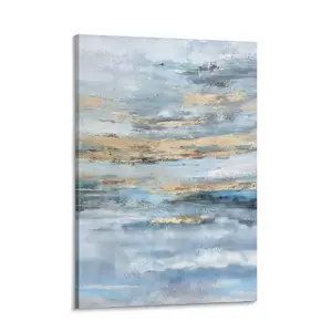Nicetop Bathroom Wall Art Abstract Canvas Art Print Modern Blue Ocean Picture Small Coastal Sunset & Sunrise Artwork for Sea Lake Themed Home Bedroom Décor