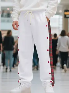 Men's Patchwork Side Stripe Elastic Waist Drawstring Pants, Casual Fit Trousers, Comfortable Fabric, Casual Loose Pockets Trousers, Seasons Fashion Men's Bottom Wear, Casual Fit Drawstrings