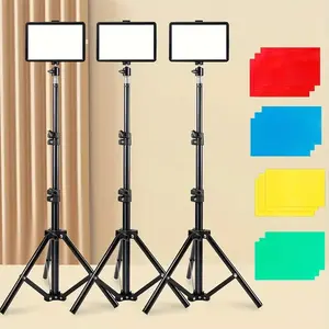 2/3pack Vloging Photo Studio LED Video Fill Lamp Light Panel Photography Lighting Kit Dimmable 5600K Video Studio Streaming Lights with Adjustable Tripod Stand and 4 Color RGB Filters for Table Top Photo Video Shooting
