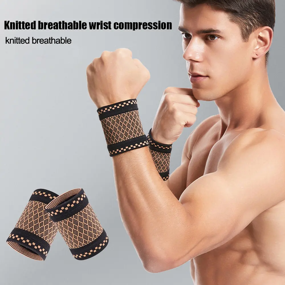 Copper wrist compression protector (2-pack), elastic wrist support sleeve, relieves wrist pressure, suitable for sports, fitness, exercise, typing, and home use