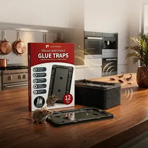 Mouse & Insect Traps 12 Pack, Heavier Sticky Traps with Non-Toxic Glue for Small Mice & Insects. Sticky Mouse Traps Indoor for Home, Easy to Set