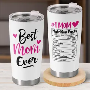 Best Mom Ever 20oz Insulated Tumbler Gifts For Mother's Day Birthday From Daughter, Son, Kid, Mom Nutrition Facts Double Wall Coffee Cup For Wife, New Mom From Husband