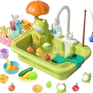 Play Sink with Running Water, Kitchen Play Sink Toy with Electric Faucet, Kids Pretend Play-Dishwasher Play Set for Boys Girls Toddlers