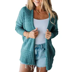 Znacicc Women's Casual Long Sleeve Open Front Cardigan Mix Pattern Hollowed Knitted Tops for Everyday Wear,winteroutfit