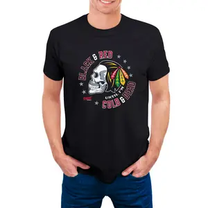 Men's 180G 100% Cotton Skull Graphic T-Shirt, Chic Design for Chicago Hockey Fans, Available in Sizes Up To 3XL