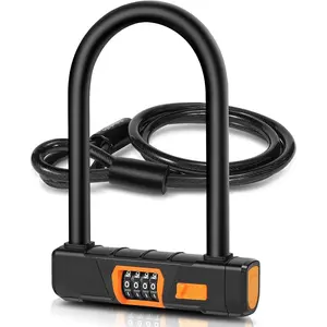 Locks Heavy Duty Anti , Combo  U Lock, 4-Digit Resettable Combination E- Large U Shaped Lock with 5Ft Steel  for Electric , , Escooter, ,Door