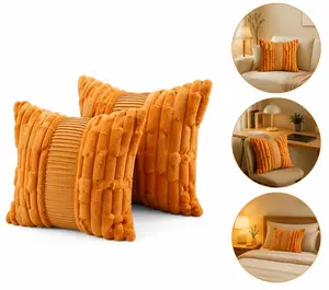 2 Pack 18x18 in Orange Faux Fur Pillowcases, TikTok Bestseller, Soft Luxurious Texture, Ideal for Stylish Home Décor