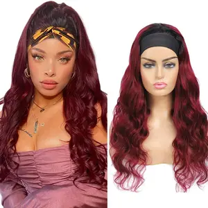 20 Inch 1B99J Burgundy Headband Wig Human Hair 150% Density Grade 8A Unprocessed Brazilian Virgin Hairs Machine Made Ombre Red Body Wave