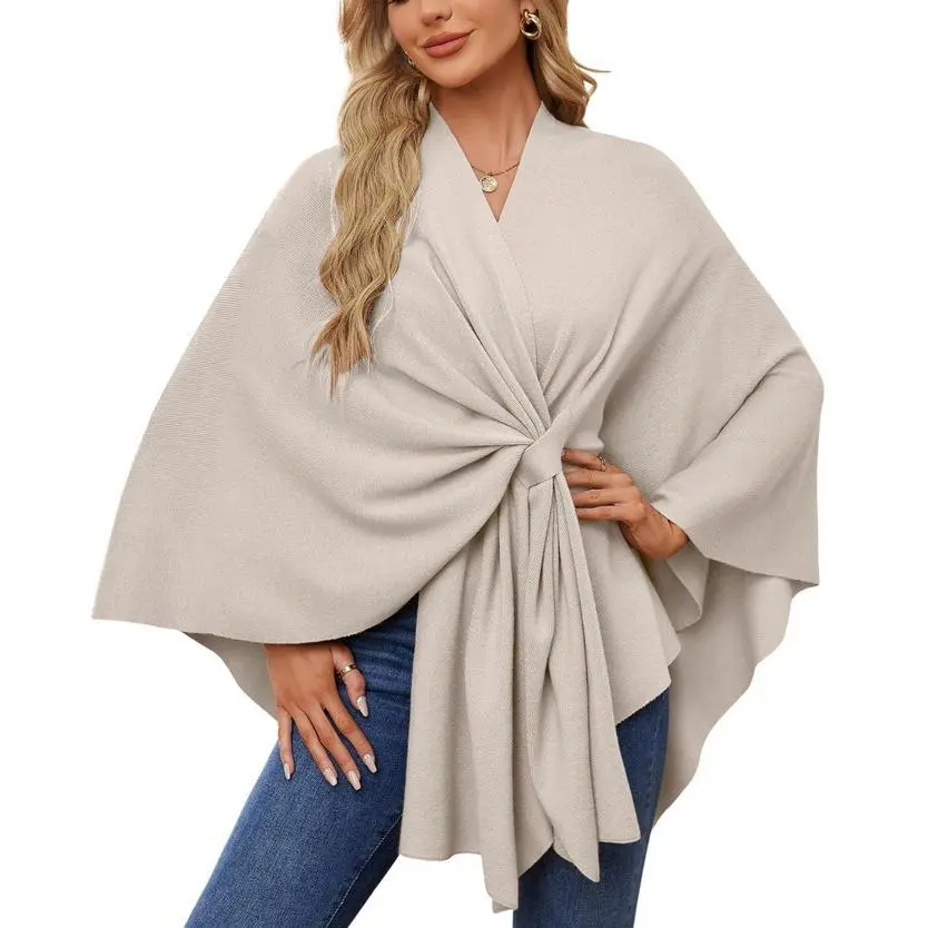 Women's Elegant Shawl Wraps Soft Open Front Poncho Sweater for All Seasons Double Knit Fabric Versatile Design Perfect for Evening Dresses or Wedding Party