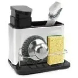 Kitchen Soap Dispenser Set, 3 in 1 Stainless Steel Dish Soap Dispenser with Sponge Holder Dish Brush & Brush Holder, Sink Caddy Organizer for Kitchen & Bathroom Countertop(Black)
