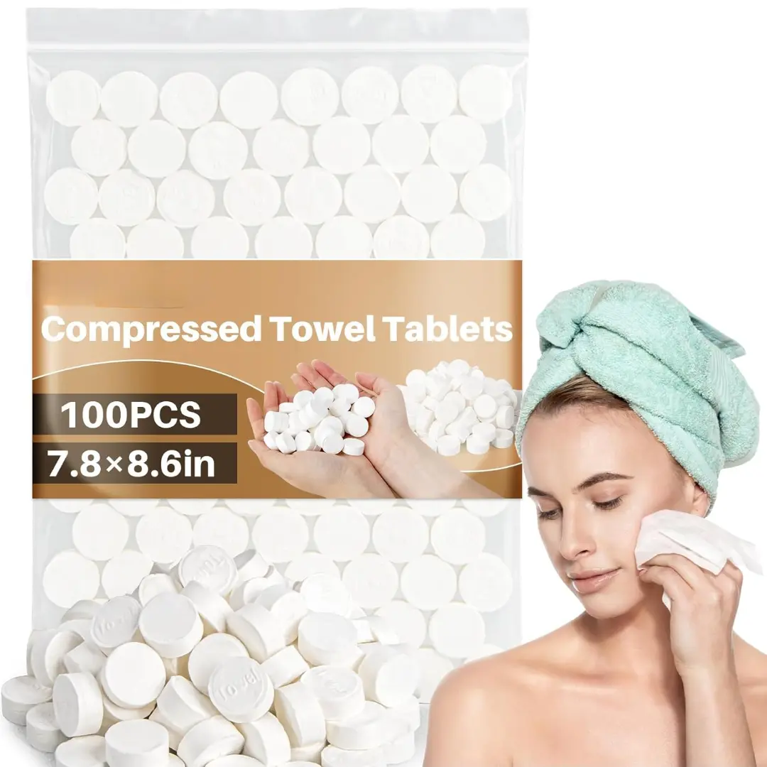 100pcs Deal Compressed Towel Tablets - Face Towels Disposable for Travel | Compressed Face Towel, Dry Face Wipes, Washcloths for Face Cleaning, Makeup Removal,Facial Tool for Camping Home Bathroon Use