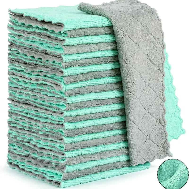 24 Pack Microfiber Kitchen Towels, Dish Cloths, Cleaning Rags, Kitchen Cleaning Towels, Ultra Soft Absorbent Fleece Hand Smooth Velvet Cotton
