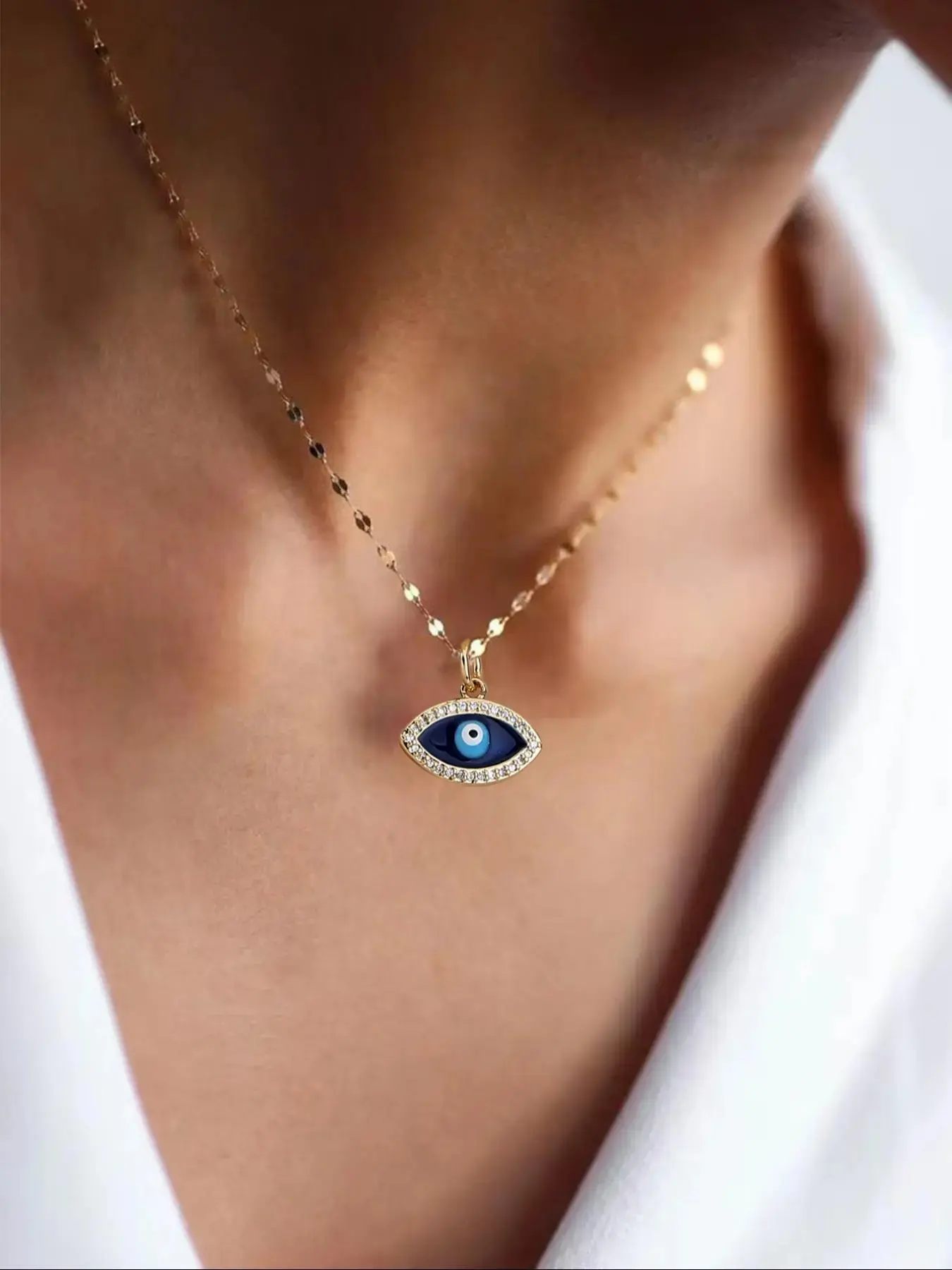 Women's Demon Eye Design Pendant Necklace, Dainty Necklaces, Stainless Steel Jewelry for Party, Daily Decor for Girl, Trendy All-match & Exquisite Jewelry for Birthday Gift, Elegant Rhinestone Necklace