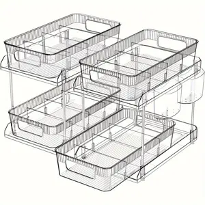 2pcs 2-Tier Bathroom Organizer with Removable Dividers, 11.5" x 7.4" x 10.8" - Space-Saving and Practical Storage Solution
