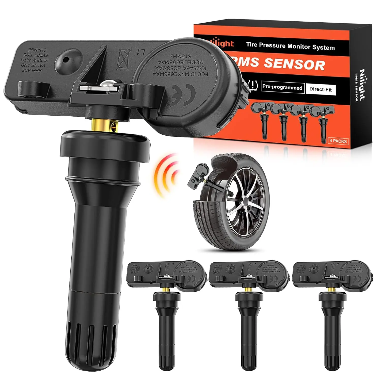 Nilight 315Mhz OE-Matched Vehicle Tire Pressure Monitoring Sensor, OE Numbered, 43800h Battery, Leakage Sensing, Compatible with 2007-2013 Chevrolet GMC Buick Cadillac & 2007-2010 Hummer Pontiac Saturn SAAB Suzuki, Auto Replacement Part